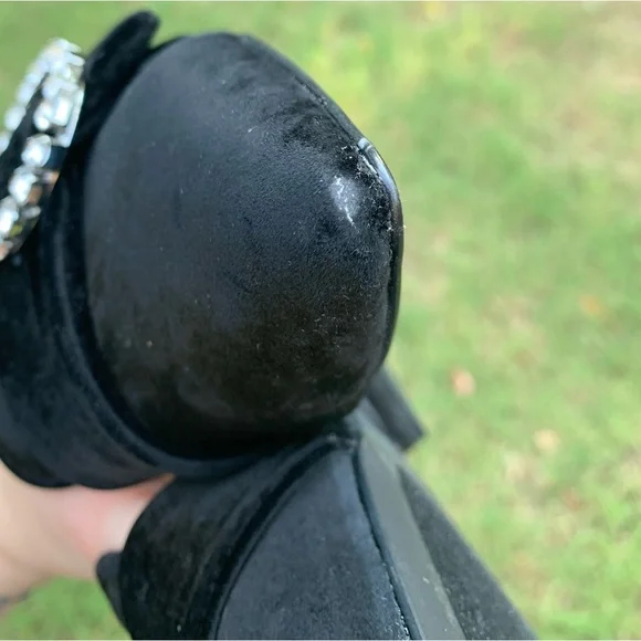 Velvet Pointed Rhinestone Ring Slip-On Loafers - Picture 16 of 16